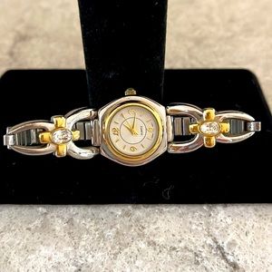 Avon Vintage Women's Quartz Watch Silver w/Gold Accents, Crystals, Stretch Band